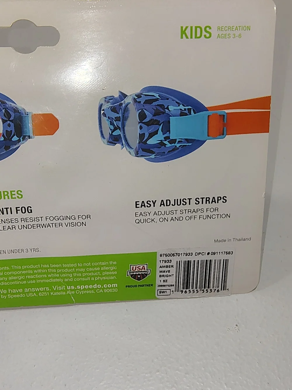 Speedo Kids Glide Print Swim Goggles Amber Wave Bright,Ages 3-6 Best Fit New NWT